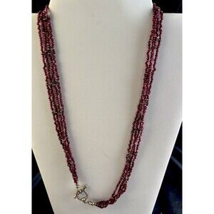 Sterling Silver 24.5" 4 Multi- Strand Garnet & Sterling Silver Bead Necklace 925